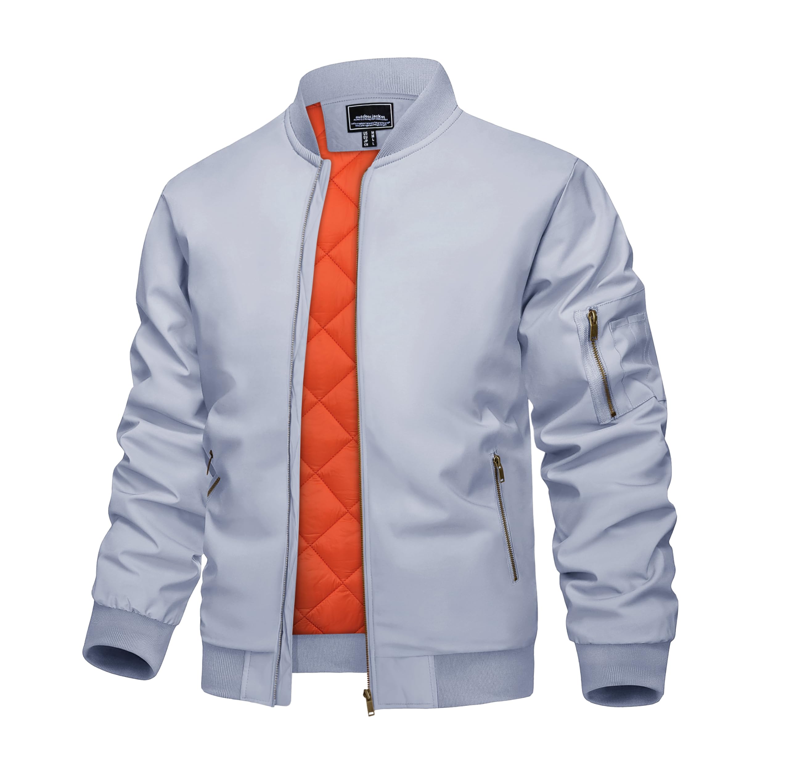 KEFITEVD Men's Jacket Casual Windproof Bomber Jackets Full Zip Windbreaker Warm Winter Padded Coats